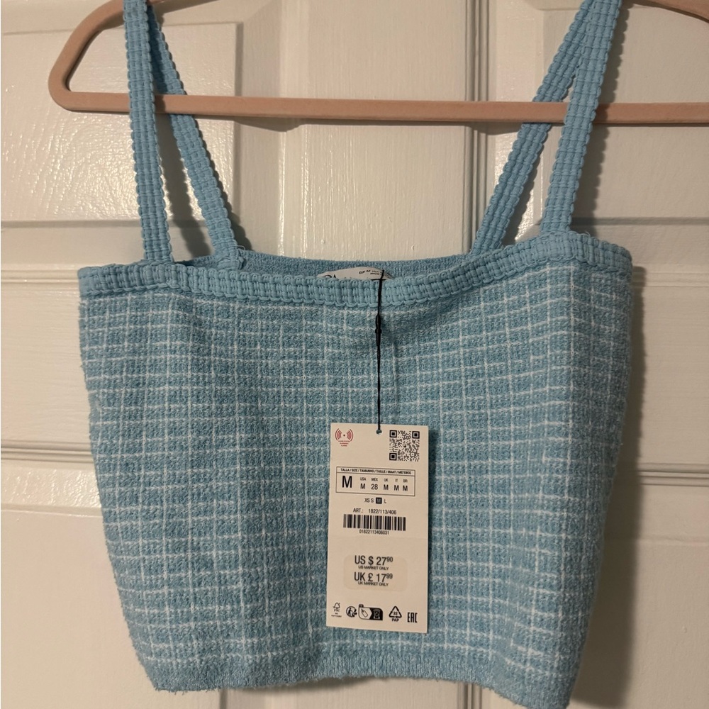 Zara Blue Textured Knit Tank Top